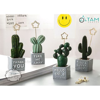 Chậu xương rồng giả mini có kẹp giấy note để bàn số 93 TAN