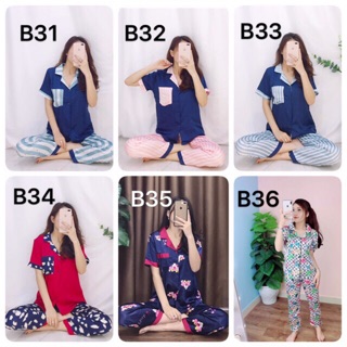 [Xả hàng] Bộ lụa/ pijama hoạ tiết áo cộc - quần dài