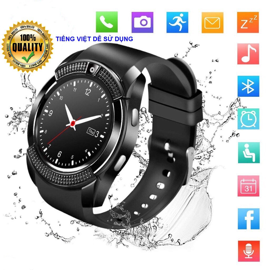 Đồng Hồ Thông Minh V8, Đồng Hồ V8 Màng Hình LCD 1,22" Cảm Ứng Mặt Tròn Sang Trọng, Smartwatch Nghe Gọi Kết Nối Bluetooth