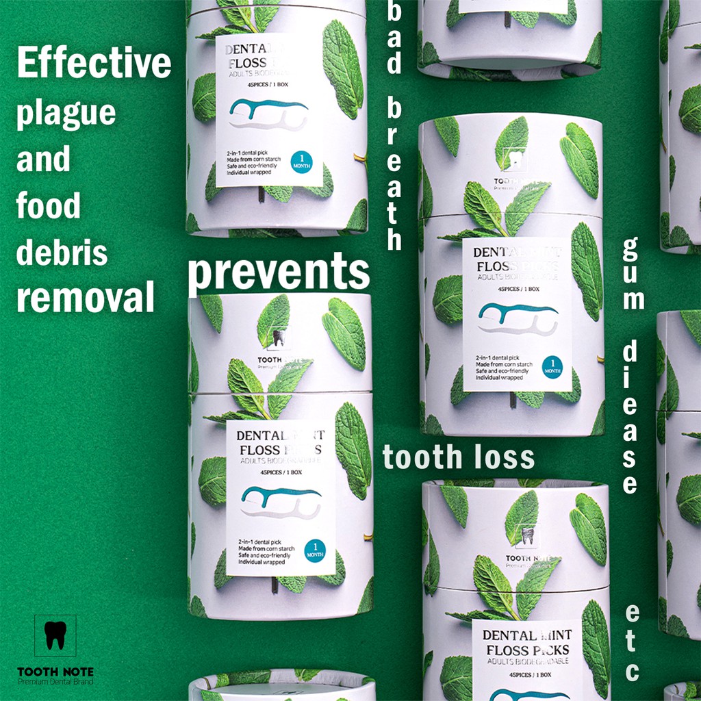 [TOOTH NOTE] Dental Mint Floss Picks(45pcs for a month x3), 2-in-1 function, eco-friendly, hygienic, individually packed picks