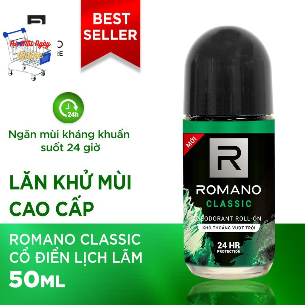 (ĐỦ 4 HƯƠNG) Lăn khử mùi Romano 50ml Cao cấp