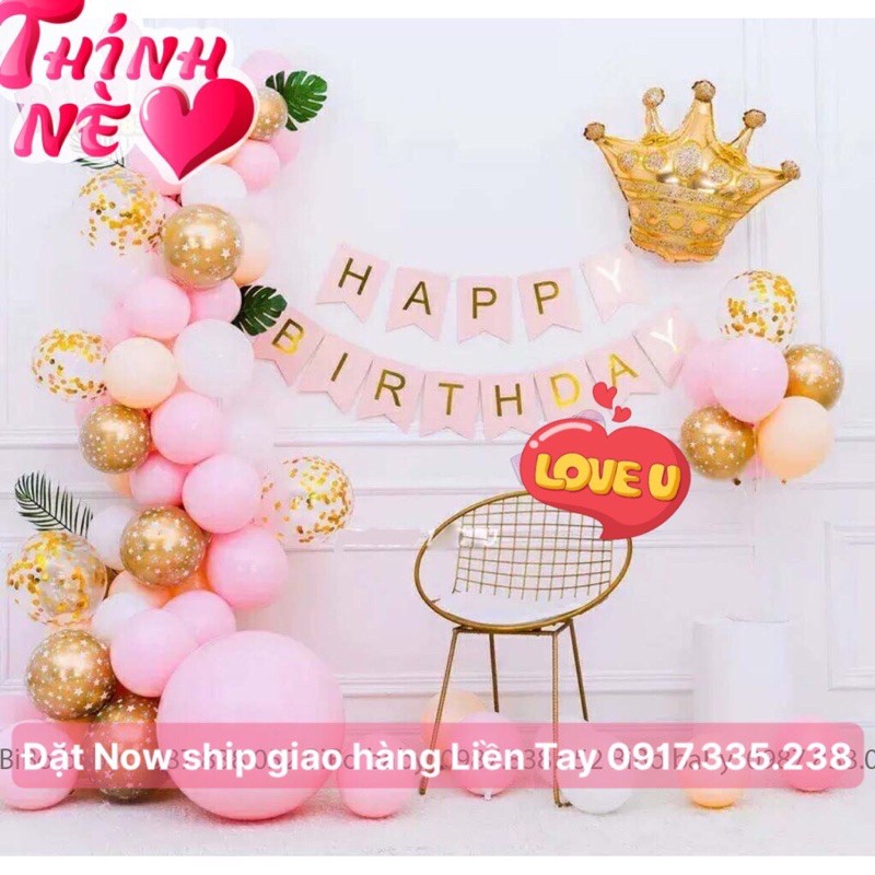 Set Bóng Phối Màu trang Trí dây chữ HPBD Vương Miện Sao Vàng Xinh