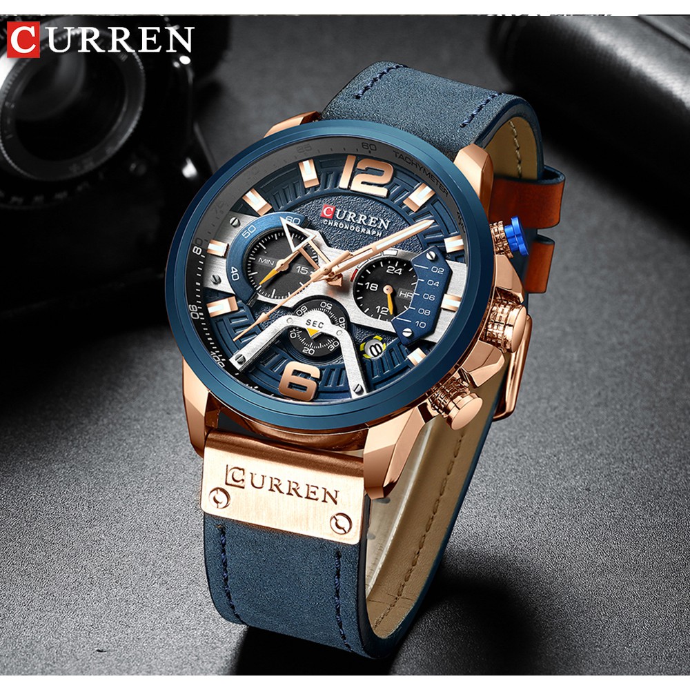 CURREN Couple Watches Luxury Leather Quartz Waterproof 8329 9051