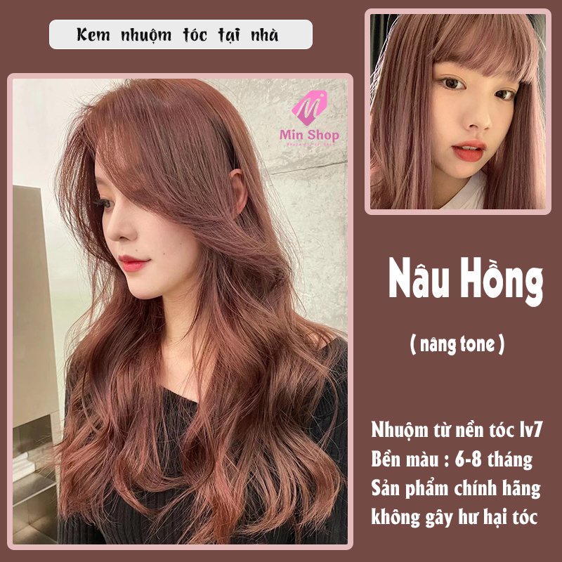 thuốc nhuộm tóc màu nâu hồng . tặng kèm oxi trợ dưỡng và bao tay