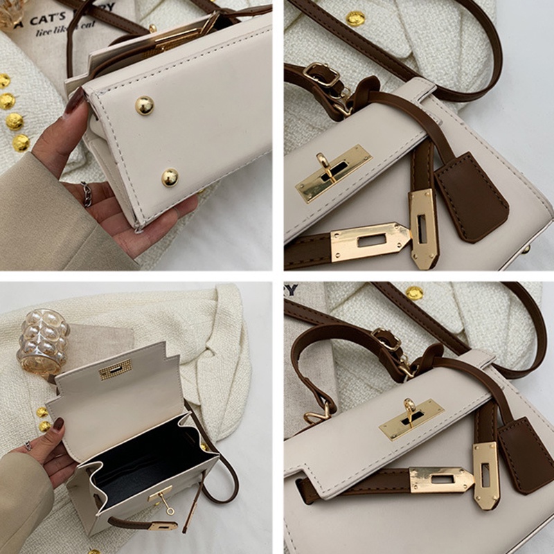 Túi đeo chéo IELGY hình vuông nhỏ phối màu có khóa cài thời trang cho nữ