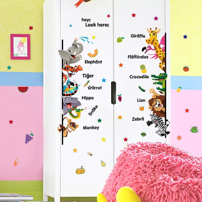 Tranh decal dán tường ĐỘNG VẬT TIẾNG ANH cho bé - Decal dán tường️