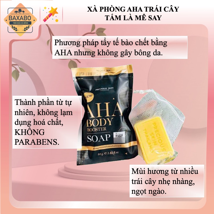 XÀ PHÒNG TẮM TRẮNG DA AHA BODY BOOSTER THÁI LAN 80GR - NỘI ĐỊA THÁI LAN - TẶNG KÈM TÚI TẠO BỌT XÀ PHÒNG 2 LỚP CAO CẤP