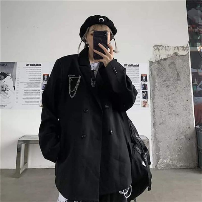Áo Khóac Blazer 2 Lớp From Rộng, Vest Túi Xéo Kèm Phụ Kiện, Thời Trang Unisex Phong Cách Hàn Quốc