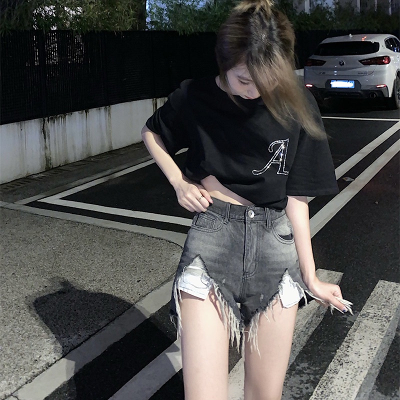 Quần short denim lưng cao thời trang dành cho nữ