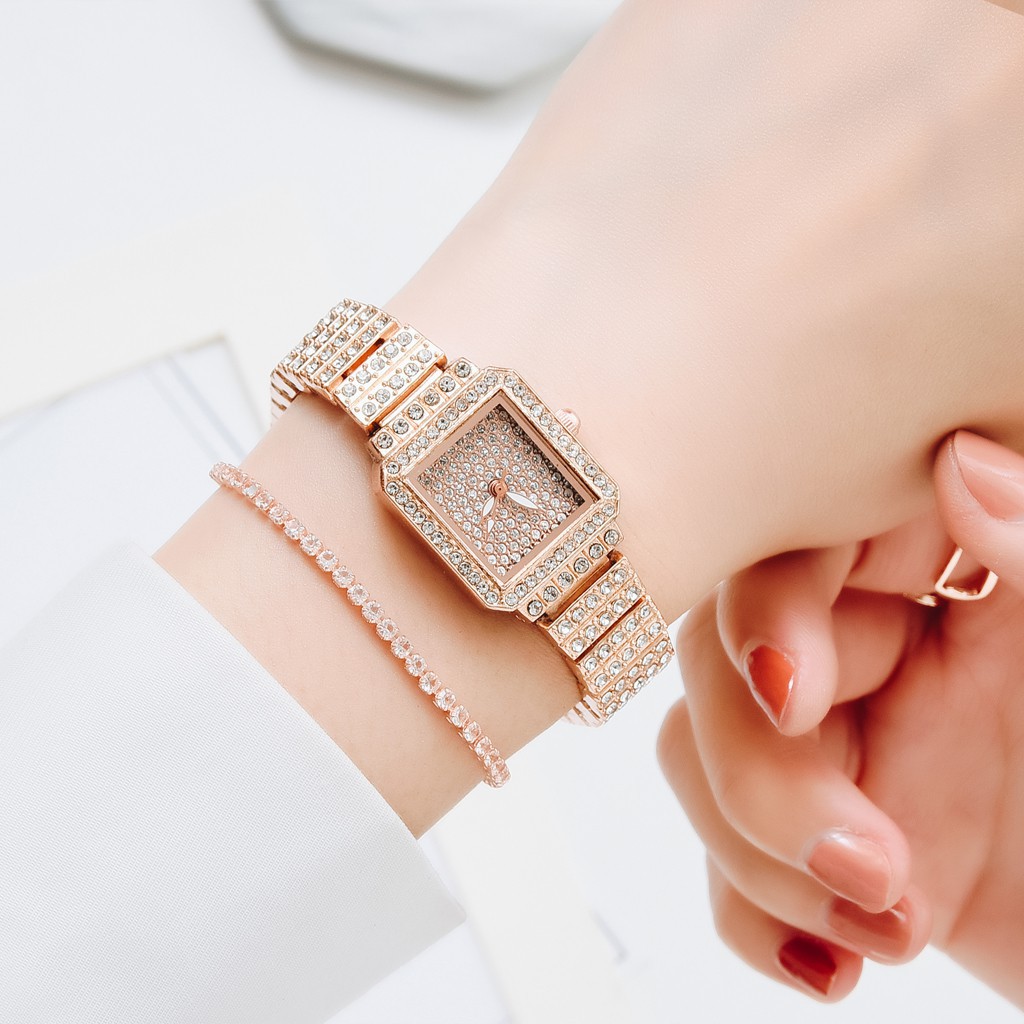 【Hàng Có Sẵn】Đồng Hồ Dây Mảnh Đính Kim Cương Phong Cách Hàn Quốc Thời Trang Dành Cho Nữ