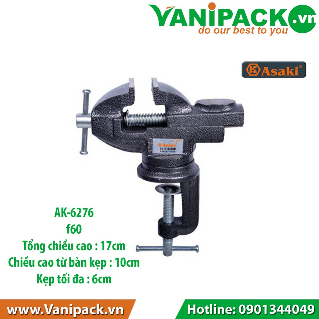 Ê tô kẹp bàn mâm xoay mini Kẹp tối đa 6cm Asaki AK-6276