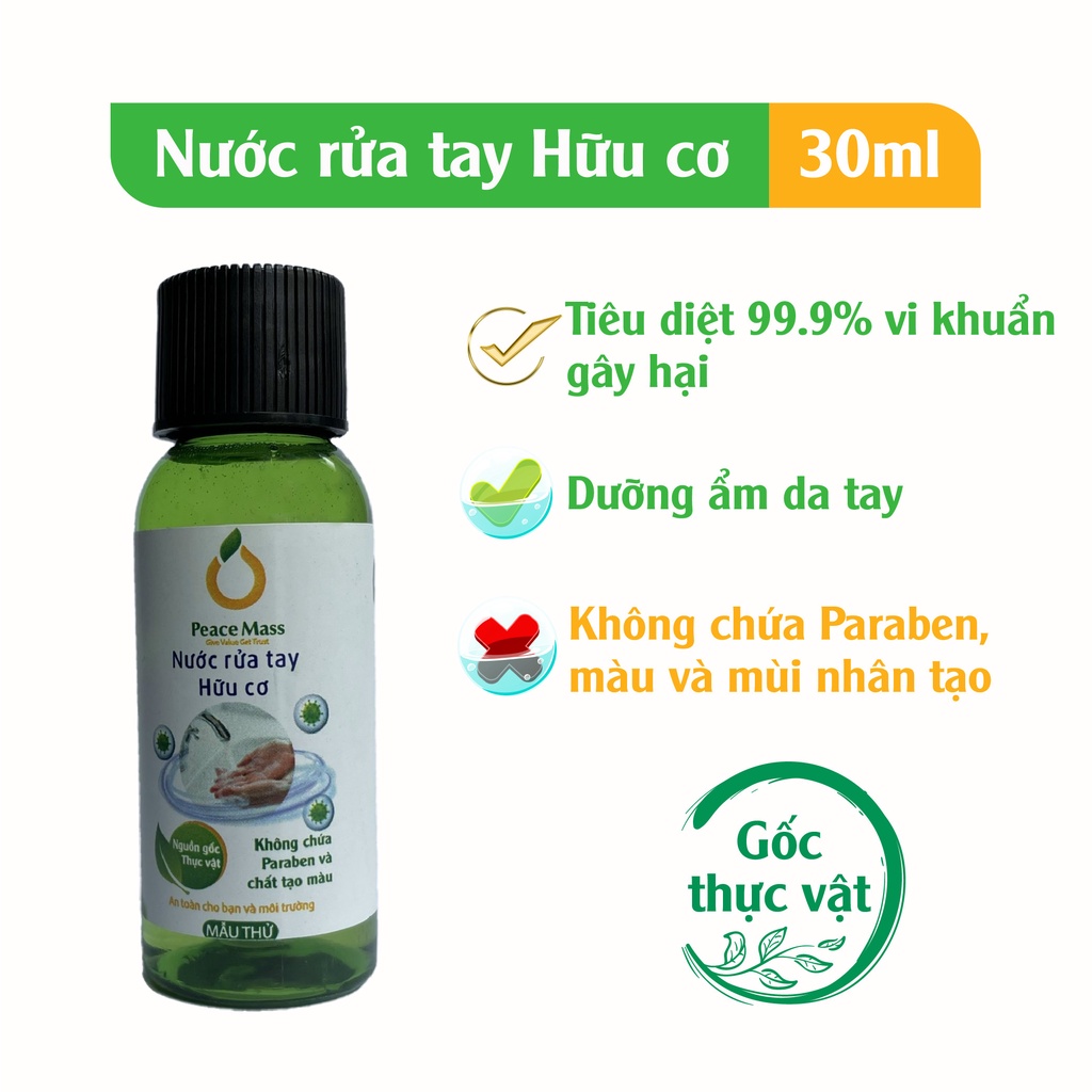 [Mã BMINC50 giảm 10% đơn 99k] [Hàng Trải Nghiệm] Nước Rửa Tay Hữu Cơ Peace Mass 30ml, An Toàn Cho Da Nhạy Cảm