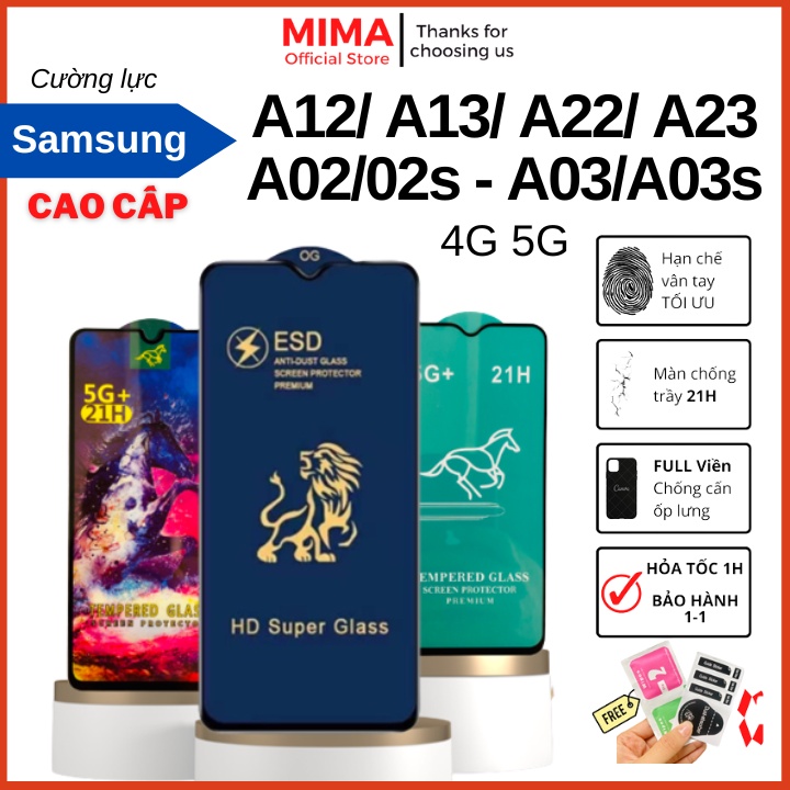 Kính cường lực Samsung A02/A02s/A03/A03s/A12/A13/A22/A23 4G 5G Full chống xước màn hạn chế bám vân tay tặng kèm bộ dán