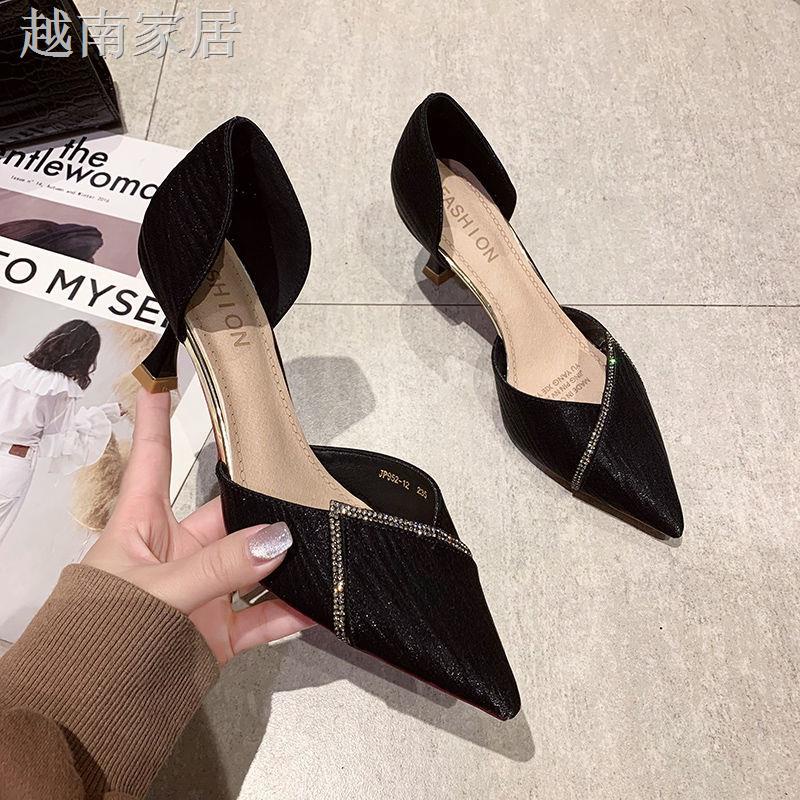 ♛Women s shoes small ck high heels stiletto 5cm all-match pointed toe shallow mouth Baotou mid-heel professional single shoes female 2021 new hollow