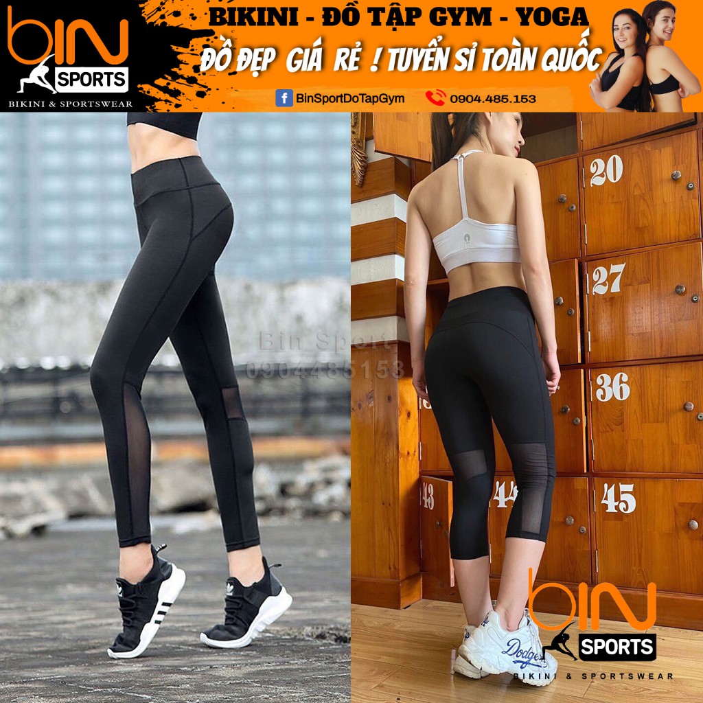 Quần tập gym nữ, quần dài thể thao phối lưới Bin Sport Q100