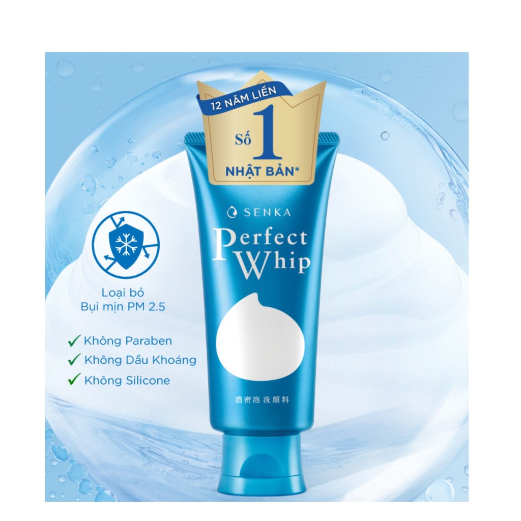 Sữa Rửa Mặt Senka Perfect Whip xanh dương da thường 150g
