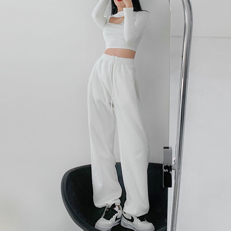 IELGY Quần Dài Ống Túm Dáng Rộng In Chữ Phối Dây Rút Cá Tính