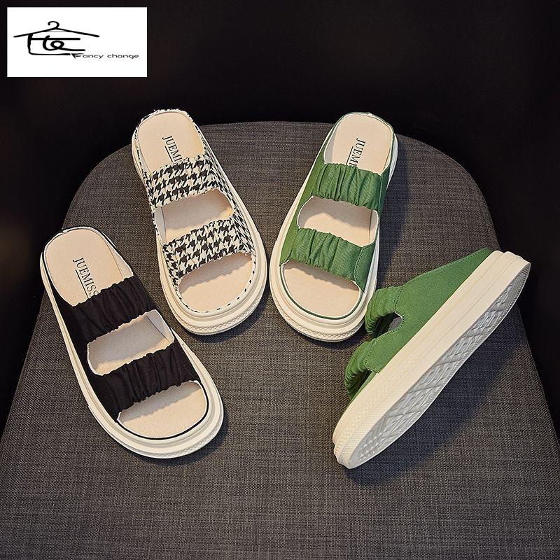 Dép Sandal Hở Mũi Vải Canvas Co Giãn Thời Trang Mùa Hè