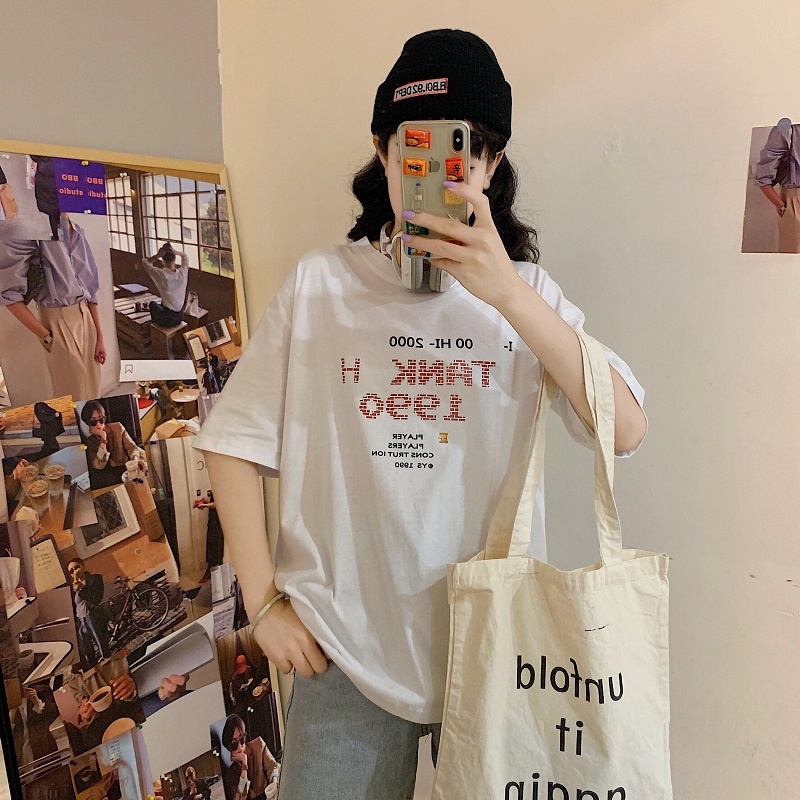 Áo Thun Ngắn Tay Dáng Rộng In Chữ Cá Tính Dễ Phối Đồ