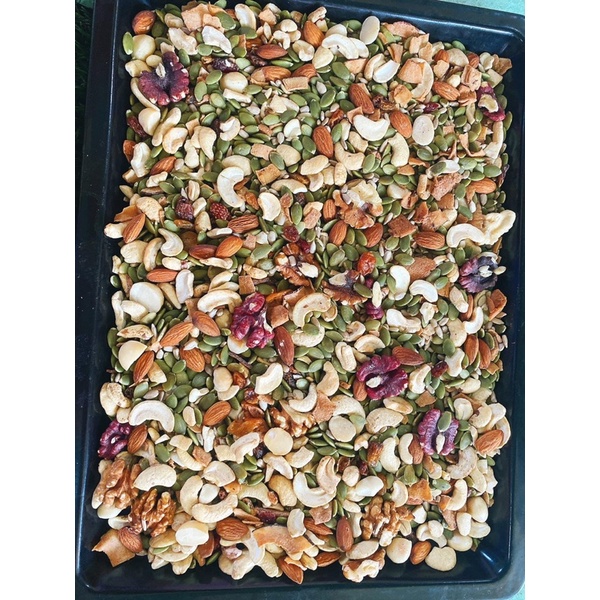 Granola siêu hạt 100% hạt dinh dưỡng mix macca hạnh nhân hat bí hạt điều hộp 500g các vị ăn kiêng eatclean