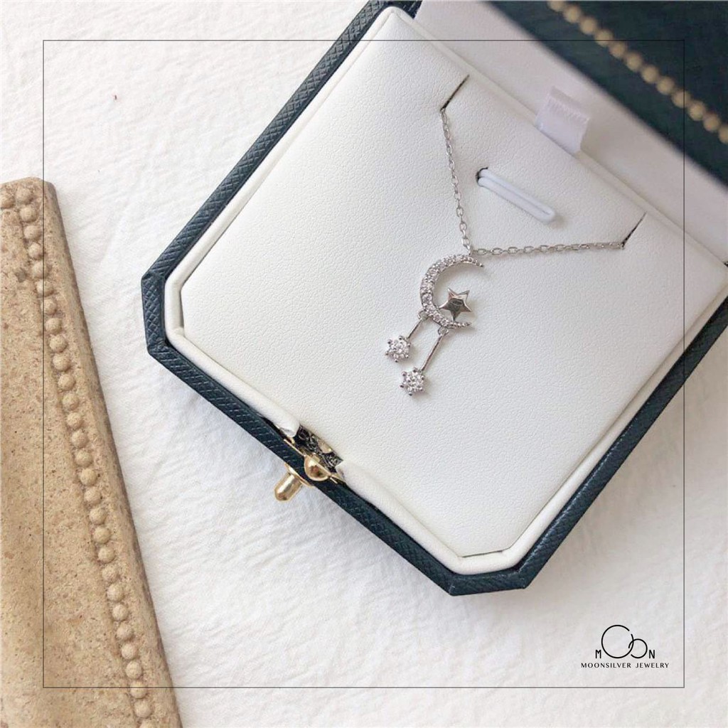 Dây chuyền bạc moonsilver vòng cổ bạc nữ hình mặt trăng khuyết và ngôi sao đính đá