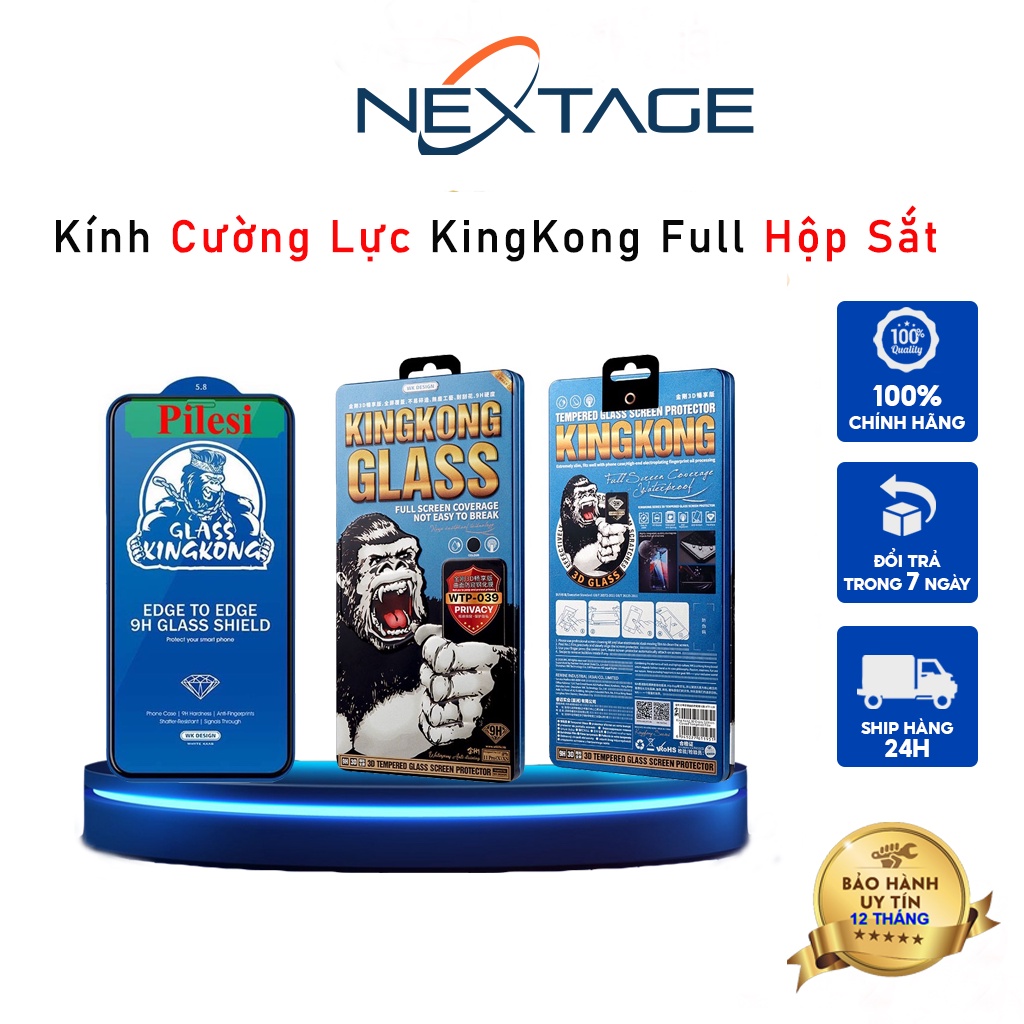 Kính Cường Lực KingKong 9H - Đầy Đủ Hộp Sắt - Full Màn Chính Hãng Mẫu Mới Nhất Chống Vỡ Viền cho iP NEXTAGE