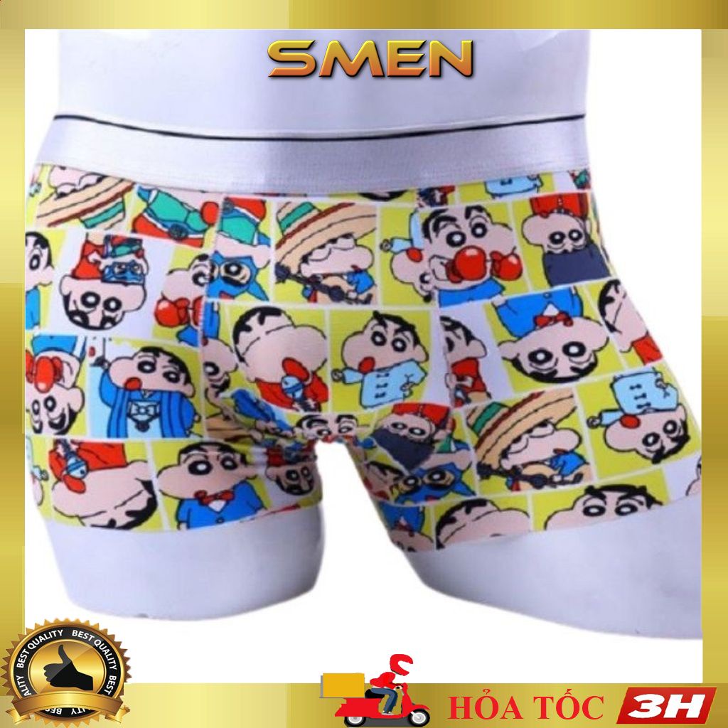 Quần lót nam boxer in hình, sịp đùi thun lạnh cao cấp họa tiết nhân vật hoạt hình Doremon, chuột mickey (Che tên) - SMEN