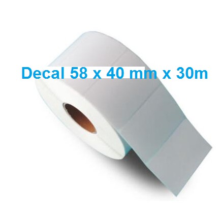 Giấy nhiệt in mã vạch cỡ 58x40mm x 30m, 1 tem/ hàng, 700 tem/ cuộn