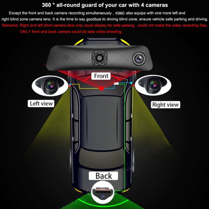Sản Phẩm Camera hành trình ô tô 360 độ  thương hiệu Whexune K960: 4 Camera, Android, Wifi, GPS, Dẫn Đường .
