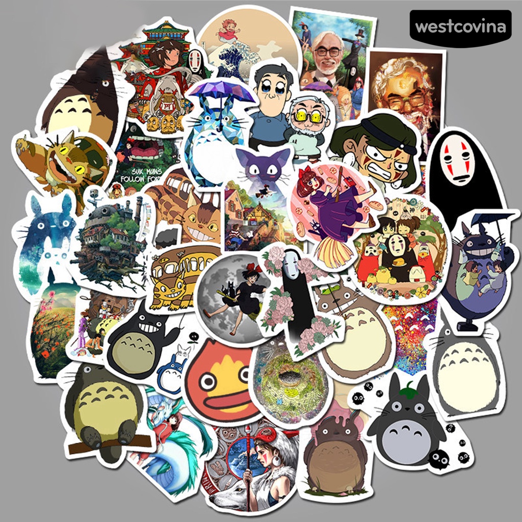 Set 50 sticker dán hình hoạt hình Hayao Miyazaki trang trí hành lý/sổ tay chống thấm nước DIY dễ thương