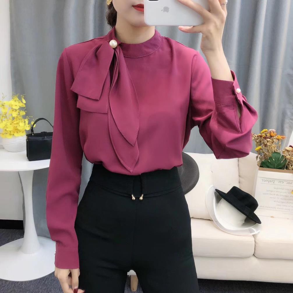 Sơ mi cổ nơ lệch Hàn Quốc _Order inbox shop