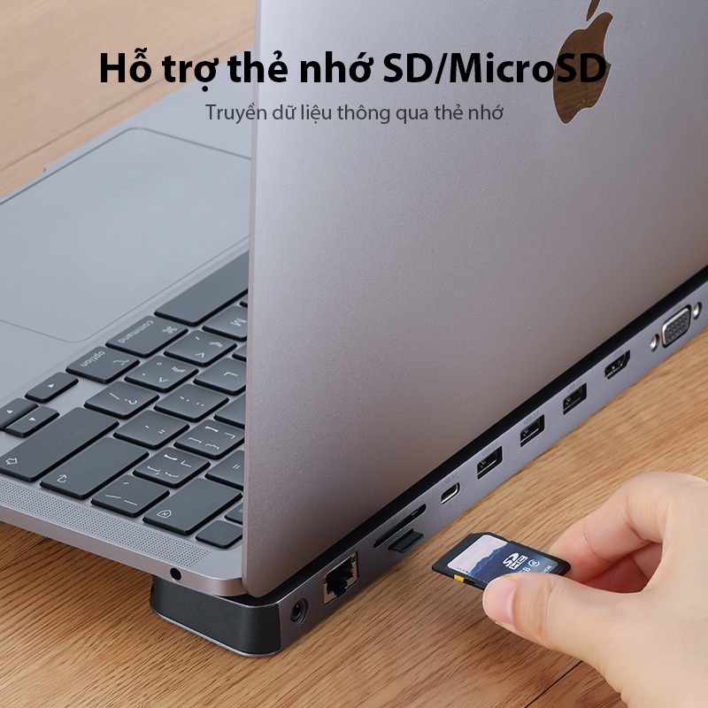 HUB Chuyển Đổi Type-C Bộ chia cổng USB &amp; Đọc thẻ nhớ Chính Hãng VIVAN AHT900 11in1 Cổng USB 3.0 Dành Cho Laptop