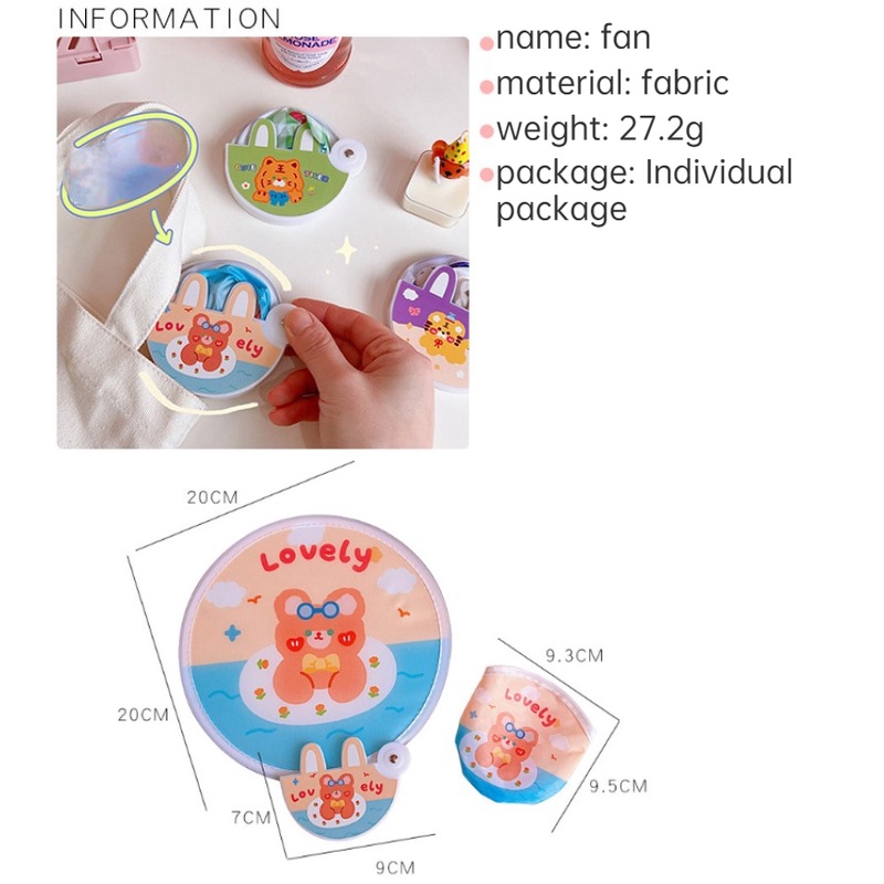 Quạt Xếp Mini Hình Gấu / Thỏ Dễ Thương Sáng Tạo Thích Hợp Làm Quà Tặng Cho Bạn Gái