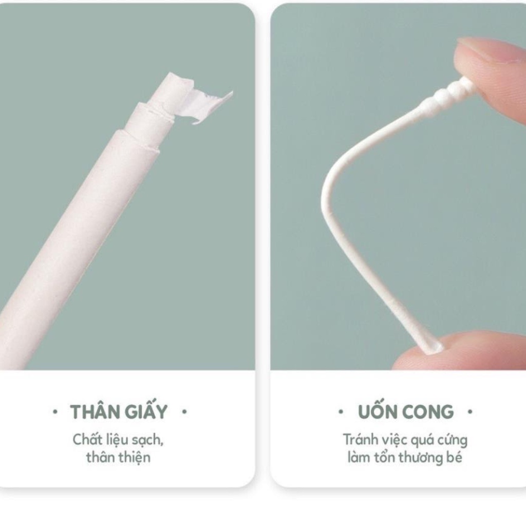 Hộp 200 que Tăm bông 2 đầu, thân giấy Kichi Hồng cho bé sơ sinh và trẻ em