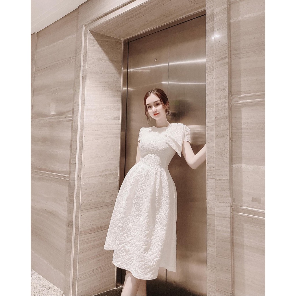 Đầm xòe dự tiệc tay ngắn kết nơ vai siêu xinh hàng cao cấp sang chảnh tại Thời Trang VADA -V7 | BigBuy360 - bigbuy360.vn