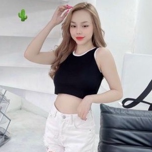 Áo croptop viền cổ sát nách mùa hè năng động