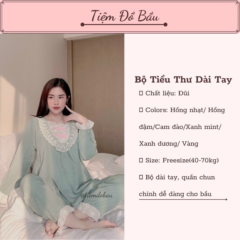 Bộ bầu tiểu thư bèo ren nơ thời trang thu hè đẹp mát bộ ngủ mặc nhà