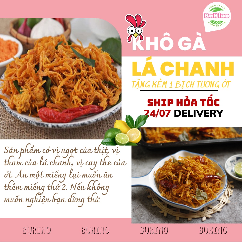 Khô gà lá chanh BUKINO, đóng hũ pet 200gr, đồ ăn vặt gà khô ngon rẻ an toàn vệ sinh Hà Nội, ship hỏa tốc