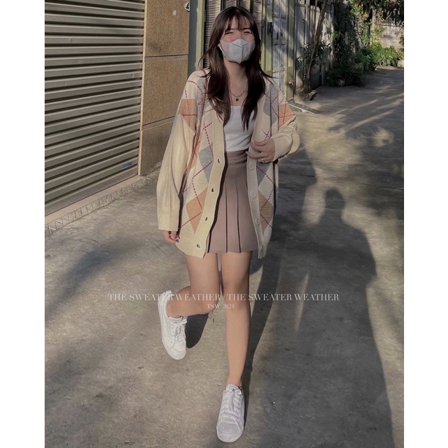 Áo khoác CARDIGAN len kẻ trám dày dáng rộng oversize