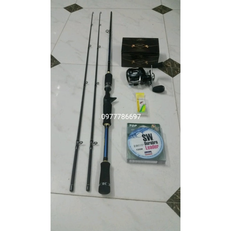 bộ combo lure cần shimano 2 ngọn kèm máy ngang lv201