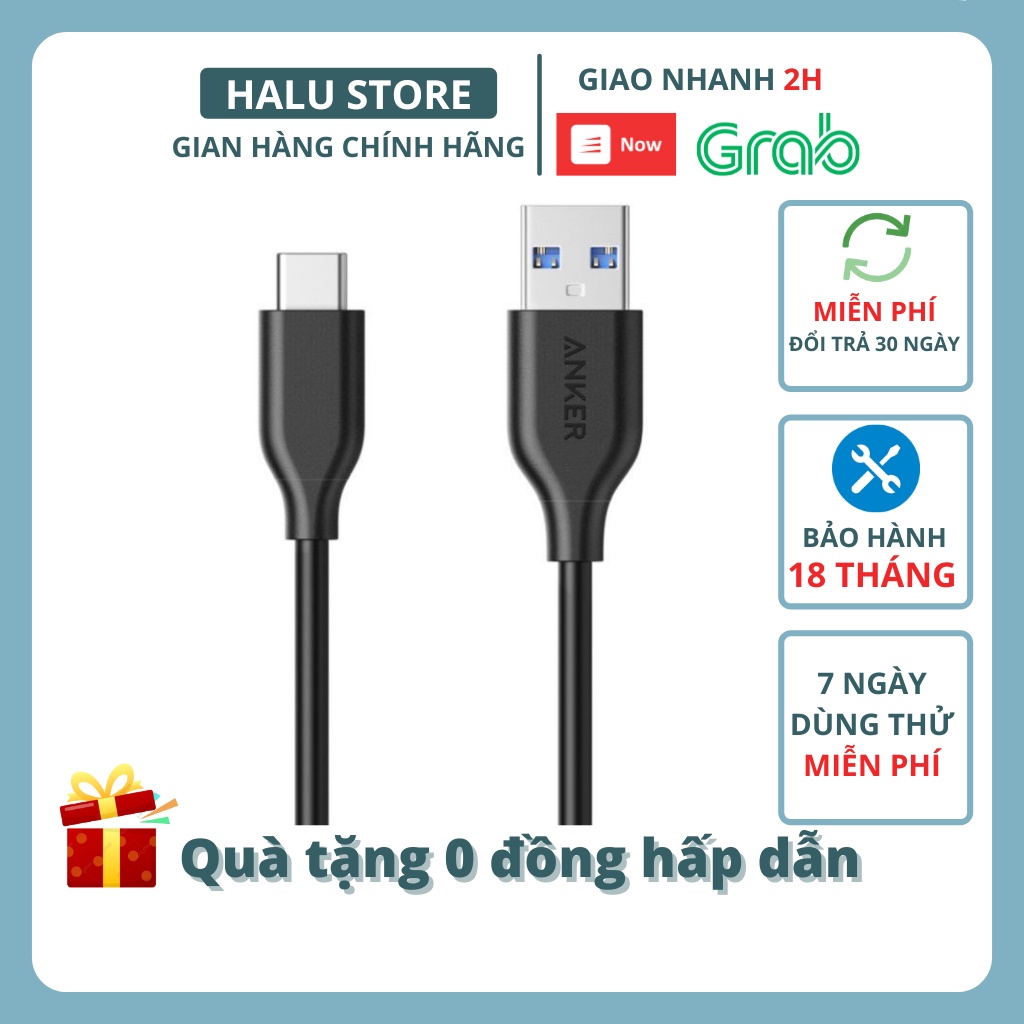 Dây cáp sạc anker a8163 usb type c 15w 18w sạc nhanh truyền dữ liệu tốc độ cao halustore
