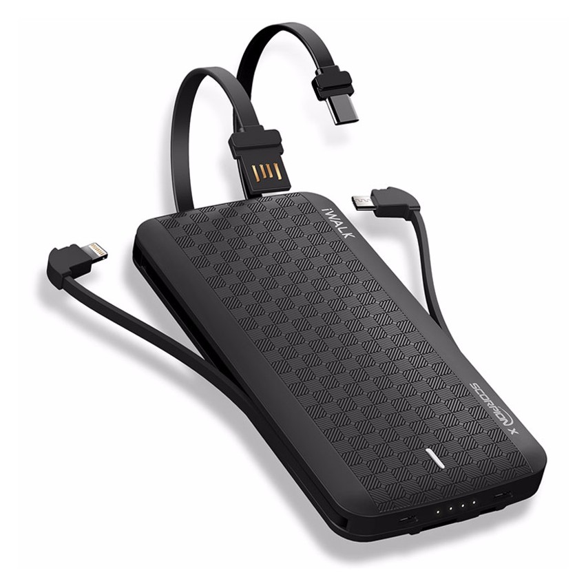 Pin dự phòng iWALK Scorpion 12000mAh, QC 3.0, tích hợp Lightning, Micro USB, Type-C