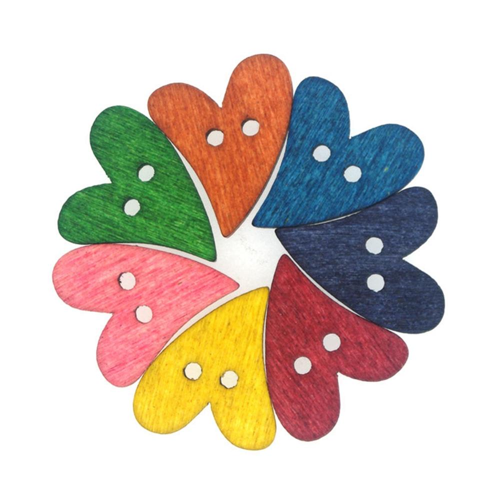 Set 100 Nút Gỗ Hình Trái Tim Nhiều Màu