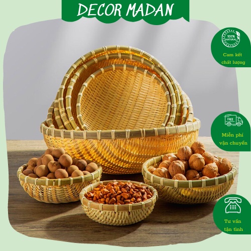 Combo Bộ 3 Rổ Tre Tròn Mini 10,13,15cm , sàng tre đựng trái cây, đồ ăn, bánh, mỹ phẩm - MADAN