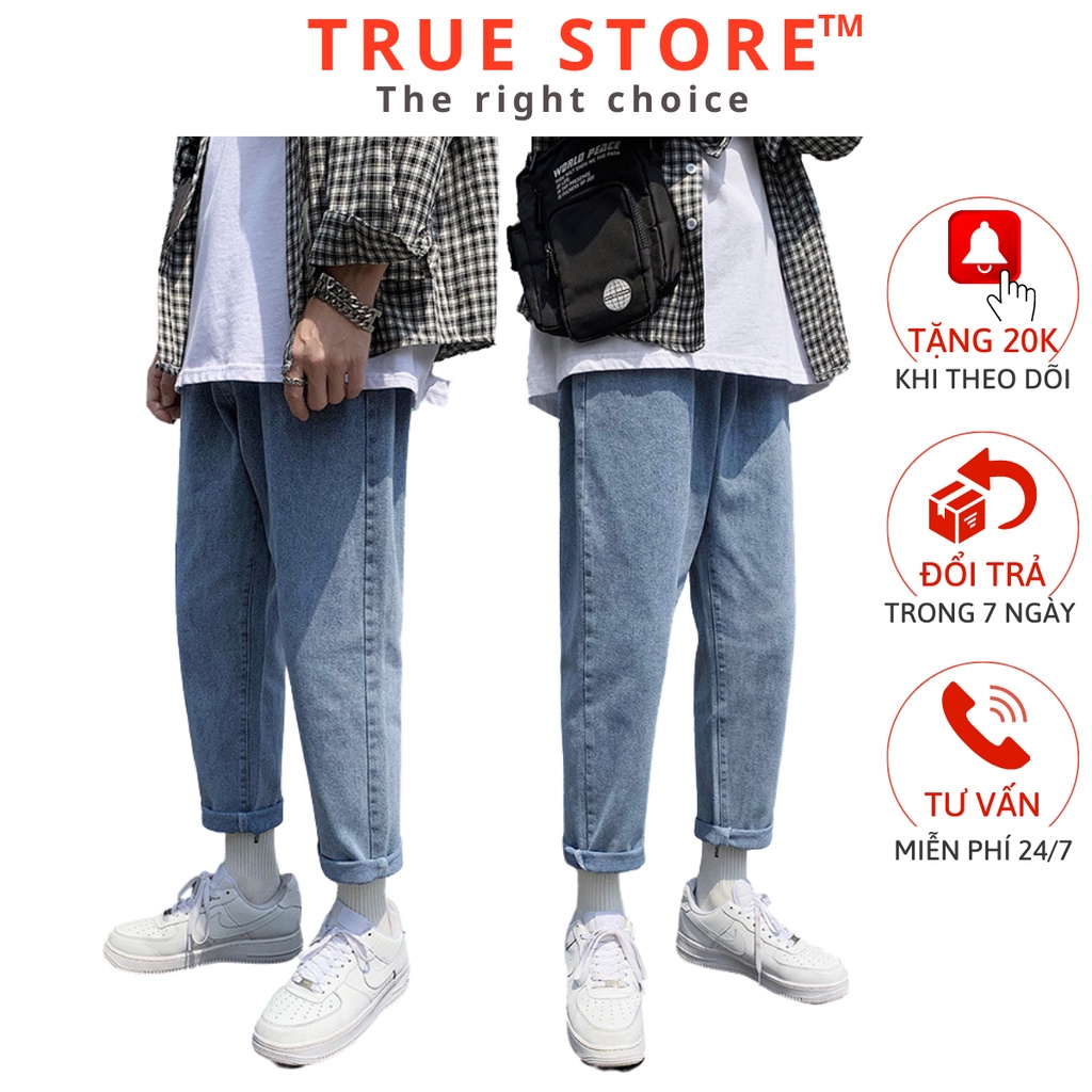 Quần baggy jean nam ống rộng form rộng suông mẫu mới về trend 2022, quần bò beggy trơn Hàn Quốc, xanh, True Store, QJ35