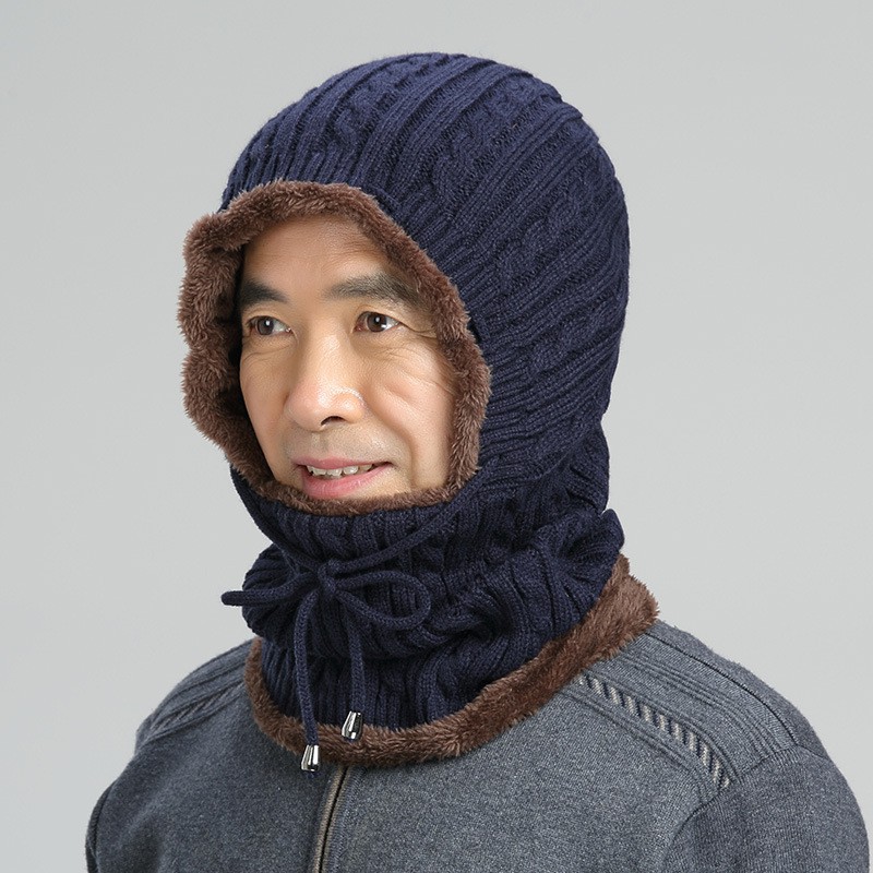 Mũ len trùm đầu liền khăn cổ lót lông ấm áp thích hợp cho nam nữ quà tặng ông bà mùa đông - mu len lot long