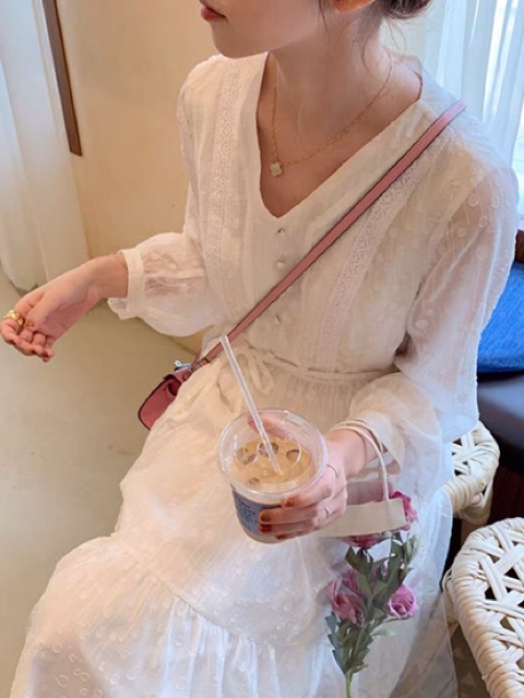 [Sẵn] VD5_Váy voan trắng dài dáng xoè bánh bèo tay dài ulzzang Hàn quốc | WebRaoVat - webraovat.net.vn
