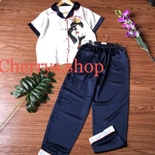 sét bộ pijama 40-65kglụa satin in3Dtay ngắn quần dài hàng hot