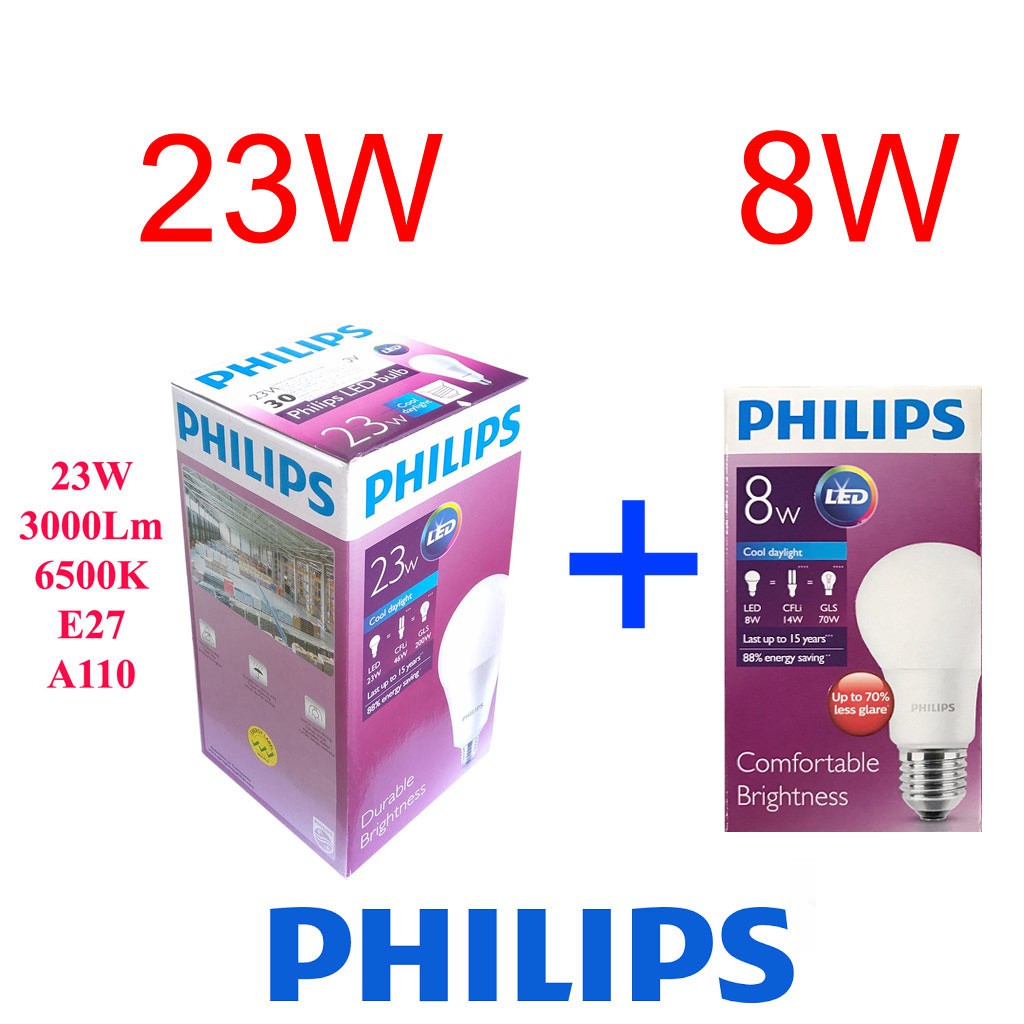 Combo bóng đèn led Philips 23W + bóng đèn led Bulb 8W (Ánh sáng trắng, hàng chính hãng)