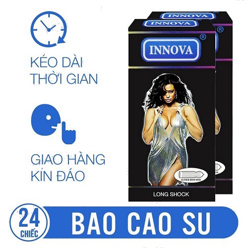 [DEAL SỐC][CHÍNH HÃNG 100%] Bộ 2 Hộp Bao cao su INNOVA Đen Gai nổi_Kéo dài thời gian, 24 cái, Giúp cặp đôi yêu lâu hơn